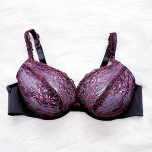 Cacique Full Coverage Black Floral Lace Bra
